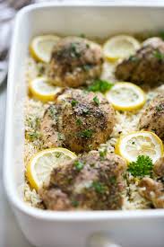 Oven Baked Lemon Chicken And Rice One Pan In 2020 Baked Lemon Chicken Lemon Chicken Dinner Recipes