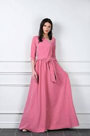 Dark Blush Maxi Dress Asymmetric V Neck 3 4 Sleeves Pockets Sash Blush Maxi Dress Coral Maxi Dresses Maxi Dress