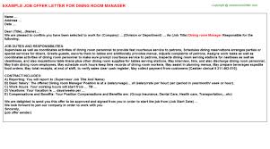 Apply to dining room manager, room attendant, host/hostess and more! Dining Room Manager Offer Letter