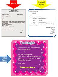 Dimana untuk surat undangan tidak resmi bersifat bebas, sedangkan undangan surat resmi harus 3. Contoh Surat Undangan Setengah Resmi Peringatan Hut Kemerdekaan Indonesia