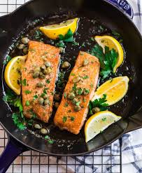 The fish is floured, then pan fried in butter, and finished with lemon and parsley. Salmon Meuniere Easy Healthy Salmon Recipe