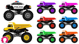 Monster Truck Learn Colors With Trucks Police Car Car Wash For Children Monster Trucks Police Cars Car Car
