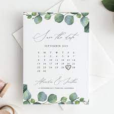 Greenery Calendar Save The Date Template Editable Invite Eucalyptus Save Our Date Invitation Templett Calligraphy Diy Instant Download 04 Save The Date Templates Wedding Invitation Cards Destination Wedding Invitations