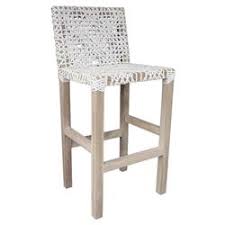 Isabel Coastal Beach White Woven Leather Teak Wood Counter Stool Kathy Kuo Home