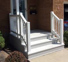 Single post ornamental hand rail 1 or 2 step railing for | etsy. Photo Gallery Precast Concrete Steps And Iron Vinyl Railing