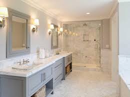 Here we have a carrara mosaic surround with a taupe tile floor. Beach Home Is New But Features Classic Design Great Bathrooms Bathroom Design Contemporary Bathrooms