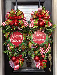 Christmas Swag Christmas Wreath Holiday Door Decor Double Etsy Double Door Christmas Decor Christmas Wreaths Christmas Swags