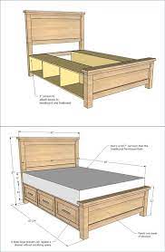 Drawer storage or a trundle bed can be added under dark brown solid wood platform bed with two footboard drawers for extra storage. Handmade Bed With Storage For Civil Engineers New Technology Engineering Discoveries Diy Farmhouse Bed Bed Frame Plans Diy Storage Bed