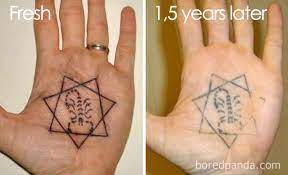Thinking Of Getting A Tattoo These 35 Pics Reveal How Tattoos Age Over Time Tattoo Aging Palm Tattoos Palm Tattoo