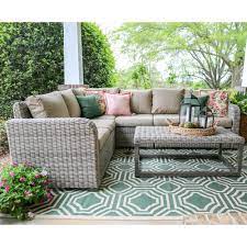 Leisure Made Forsyth 5 Piece Wicker Outdoor Sectional Set With Tan Cushions 299231 Tan The Home Depot Wicker Outdoor Sectional Patio Sectional Conversation Set Patio