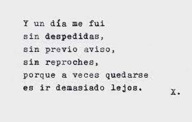 Letra de ya me fui si estás escuchando esto, yo ya me fui sé que soy peor que vos, pero yo fui tu aprendi' si estás escuchando esto es porque yo ya me fui sé que soy peor que vos, pero yo fui tu aprendi' nena, espero que tal vez entiendas que yo no jodo con que te nombren todo' eso' bobo' en su boca tu nombre queda grande, ello' se. Y Un Dia Me Fui Te Gusta El Contenido Sigueme Escritos A Maquina Hashtags Escrito Quote Aesthetic Inspirational Phrases Words
