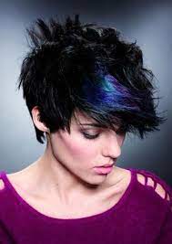 Blue And Black Hair Bright Patches Of Colour Like This Add More Vibrancy To Black Hair Short Hair Color Blue Hair Highlights Short Hair Trends