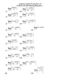 Methods of evaluation of limits. Evaluating Limits Algebraically Worksheet Doc