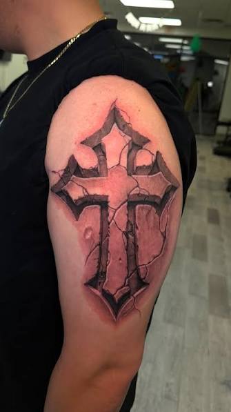 Would you get a cross tattoo in this style?, #tattooart #3dtattoo #crosstattoo