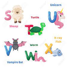 Children trace the letters, then try out their own letters in the blank spaces provided. Alphabet Printable Flashcard Vector With Letter S T U V W X Zoo Animals For English Language Education Kindergarten Abc Poster Cards With Alphabet Letters For Preschool Kids Homeschooling Royalty Free Cliparts