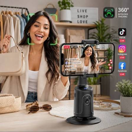 Trípode Inteligente 360° con Seguimiento Facial L 1,400 Estado: Nuevo •  Soporte inteligente con seguimiento facial automático mediante tecnología  AI. • Rotación de 360° para mantener el rostro dentro del encuadre durante