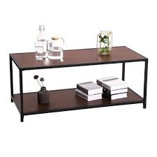 They come in different sizes and shapes. Iron Frame Coffee Table With Wooden Top And Bottom Shelf Brown And Bl English Elm