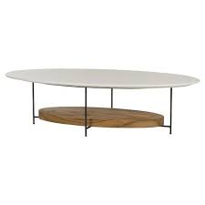 Thomas Bina Mid Century Olivia Lodge White Lacquer Oval Oak Coffee Table Coffee Table Coffee Table White Oak Coffee Table