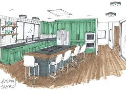 Quick Sketch Of The Colorful Kitchen Cabinets Kitchen Island With Live Edge Bar And Zellige Tile Wall Kitc Big Houses Interior Design Interior Design Sketch