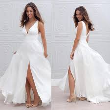 Chiffon Deep V Neck Bridal Dress Sleeveless Side Split V Back Beach Wedding Dress Lb0500 Custom Wedding Gown Beach Wedding Dress Spaghetti Strap Wedding Dress