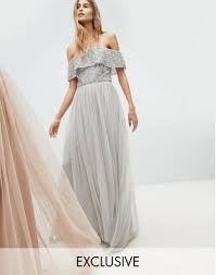 Maya Maya Bardot Sequin Top Tulle Detail Dress With High Low Hem Sequin Bridesmaid Dresses Embellished Bridesmaid Dress Short Bridesmaid Dresses