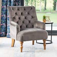 Living room, bedroom, dining room, patio and garden, kitchen Chatsworth Storm Grey Velvet Button Upholstered Armchair The Furniture Market