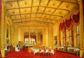 Windsor castle is exactly what you expect a castle to look like with a round tower, a moat (well dry moat), and castle walls up on a hill. The Dining Room In The Private Apartments Of Windsor Castle Queen Victoria S Time Windsor Castle European Palace Buckingham Palace
