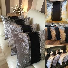 Luxurious 22 Square Black Silver Crushed Velvet Glitz Cushion Covers Reversible With 3 Panel F Aesthetic Bedroom Cushion Cover Designs Throw Pillows Bedroom