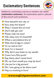 English Exclamatory Sentence Definition And Example Sentences Sentences Containing Surprise Or Emotio In 2020 Exclamatory Sentences English Grammar English Sentences