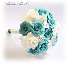 1 bride's cascade bouquet (9 wide by 16 long) made with turquoise and white. Teal Bouquet Pretty Close To What I Want D Turquoise Wedding Bouquets Turquoise Bouquet Teal Bouquet