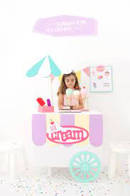 Choose a box which is tall enough for your child to stand up in. Diy Cardboard Box Ice Cream Cart Damask Love Ice Cream Cart Ice Cream Theme Ice Cream Birthday Party