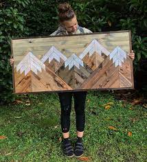 Rustic Five Mountains Large Wood Wall Art Diy Mountain Wood Art Reclaimed Wood Wall Art