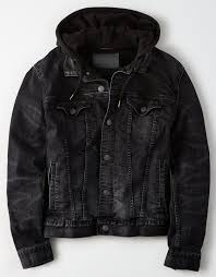 Ae Black Hooded Denim Jacket Hooded Denim Jacket Denim Jacket With Hoodie Black Denim Jacket
