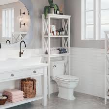 Another great option that features cabinets is this unit from elegant home fashions. Riverridge Home X Frame 25 49 50 In W X 63 39 50 In H X 8 23 50 Over The Toilet Storage Space Saver In White 06 003 The Home Depot In 2020 Bathroom Space Saver Toilet Storage Diy Bathroom Storage