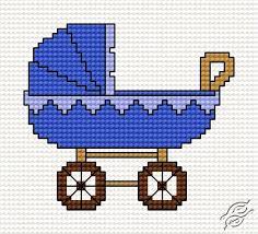 Model stitched on 29ct ivory glenshee linen with crescent colours floss or dmc (3722, 3052), or gentle art sampler threads (pink azalea, evergreen) stitch count 55w Baby Carriage 00287 By Haftix Patterns