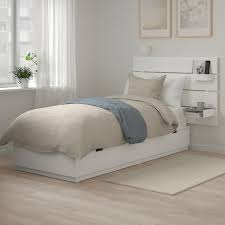 Nordli White Bed W Storage And Headboard 90x200 Cm Ikea Single Bed Frame White Headboard Bed Frame With Storage