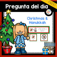 free spanish question of the day christmas hanukkah pocket chart cards