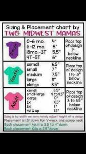 Sizing Placement Chart From Two Midwest Mamas Cricut