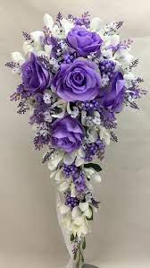 Artificial wedding bouquets silk bridal bouquet. Artificial Silk Flower Purple Roses Cream Orchids Teardrop Wedding Bouquet Flower Bouquet Wedding Wedding Bouquets Floral Wedding