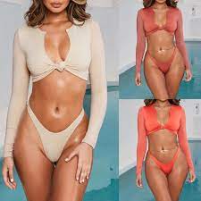 Womens Sexy So Nude Thong Padded Swimsuit Long Sleeve Cutout Mesh Bikini  Set - China Swimsuit and Swim Suit price | Made-in-China.com