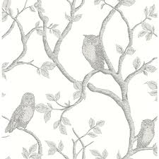 Brewster Enchanted Forest Grey Owl Tree Paper Strippable Wallpaper Covers 56 4 Sq Ft Fd23289 The Home Depot Owl Wallpaper Teal Owl Wallpaper Tree Wallpaper