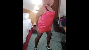 Sissy crossdresser pink satin and pantyhose