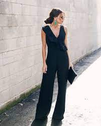 20 Beautiful Black Jumpsuits Glamhere Com Black Romper Outfit Jumpsuit Outfit Wedding Black Jumpsuit Outfit