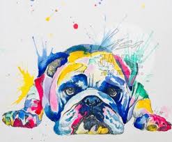 English Bulldog Print A3 Wall Art Decor Interiors Colour Splash Splatter Painting Modern Dog Watercolour Bright Art Watercolor Dog Bulldog Print Bright Art