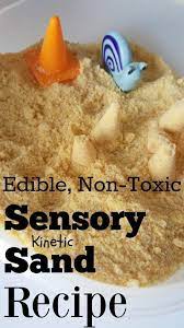 How To Make Edible Non Toxic Sensory Kinetic Sand Recipe For Kids Sands Recipe Kids Sensory Baby Sensory Play