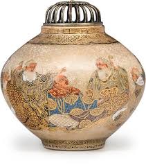 A Small Satsuma Koro Incense Burner And Cover Meiji Era Late 19th Century Satsuma Japanese Antiques Incense Burner