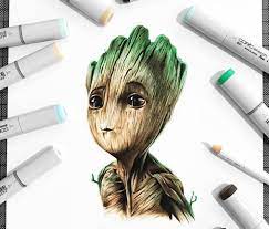 Sketch lightly at first so that it's easy to erase if you make a mistake. Baby Groot Drawing By Stephen Ward No 3163