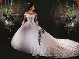 New Fashionable Design White Silk Off Shoulder Wedding Dresses Ball Gown With Lace Send Glove And Veil For Fre Wedding Dress Train Wedding Dresses Bridal Gowns