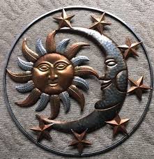 Large Sun And Moon With Stars Metal Hanging Garden Decor Stars Wall Decor Sun Wall Decor Moon Decor