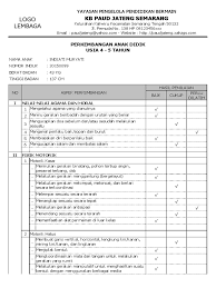 Contoh narasi raport tk semester 2. Raport Paud Usia 3 4 Tahun Masnurul